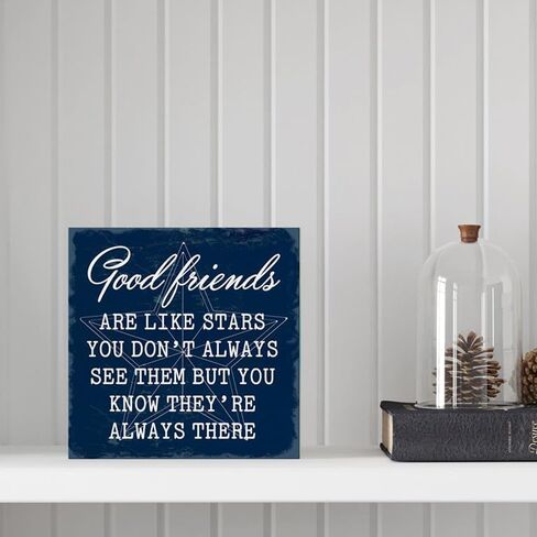 Barnyard Designs Wooden Box Sign Motivational Desk Decor, Primitive Decor Office Desk Decorations for Women Office Bathroom Shelf Decor, Inspirational Desk Décor (Good Friends) in Saudi Arabia