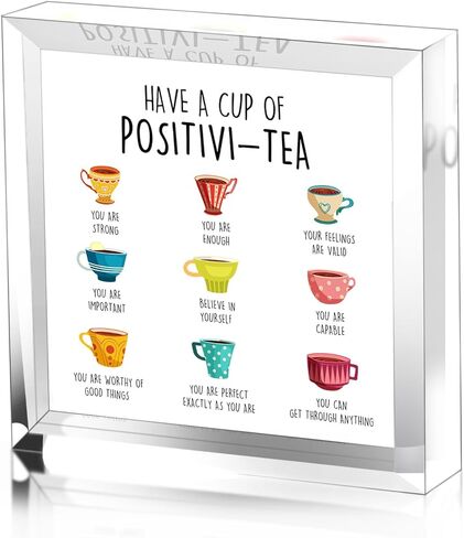 Have A Cup Of Positive-Tea - Inspirational Quote Mental Health Colorful Cup Sign - Therap Office Decor - School Counselor Decor for Home Office Therapy Study Bedroom Decor Affirmation Gift in Kuwait
