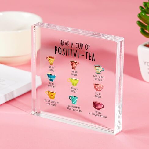 Have A Cup Of Positive-Tea - Inspirational Quote Mental Health Colorful Cup Sign - Therap Office Decor - School Counselor Decor for Home Office Therapy Study Bedroom Decor Affirmation Gift in Kuwait