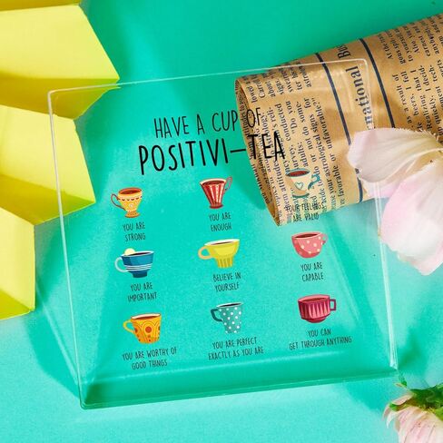 Have A Cup Of Positive-Tea - Inspirational Quote Mental Health Colorful Cup Sign - Therap Office Decor - School Counselor Decor for Home Office Therapy Study Bedroom Decor Affirmation Gift in Kuwait