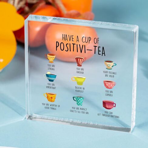 Have A Cup Of Positive-Tea - Inspirational Quote Mental Health Colorful Cup Sign - Therap Office Decor - School Counselor Decor for Home Office Therapy Study Bedroom Decor Affirmation Gift in Kuwait