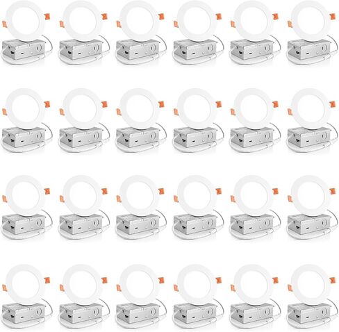Meconard 24 حزمة 4 بوصة 5CCT رقيقة جدًا LED ضوء السقف راحة مع صندوق وصلات، 2700K/3000K/3500K/4000K/5000K قابلة للاختيار، 9W Eqv 75W، يمكن عكس الضوء، 750LM إضاءة سفلية عالية السطوع-ETL&FCC in Kuwait