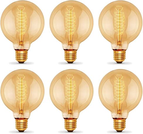 g25 غلوب اديسون لمبة، 60w خمر جولة اديسون لمبة، خمر ضوء لمبة، الأزياء القديمة عكس الضوء المصابيح المتوهجة الرجعية، 2100k الأبيض الدافئ، 240 شمعة، e26، زجاج العنبر، 6 حزمة in Kuwait