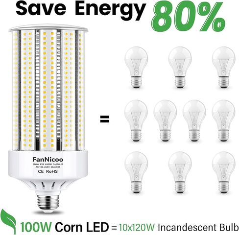 2 حزمة 1200W ما يعادل 100W LED لمبات الذرة 14500 لومن 6500K ضوء النهار الأبيض الذرة ضوء لمبة السوبر مشرق E26 / E39 قاعدة LED لمبة ضوء الذرة للإضاءة الصناعية التجارية مستودع ورشة عمل الشارع in Kuwait