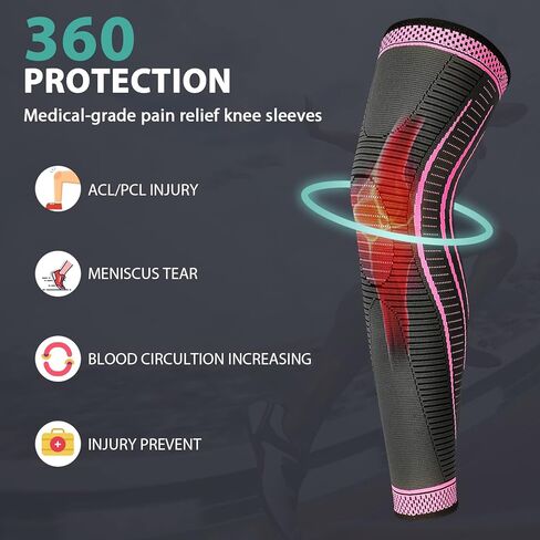2 Pack Full Leg Compression Sleeves, Long Knee Brace Support for ACL,PCL, Meniscus Tear, Arthritis, Tendinitis in Saudi Arabia