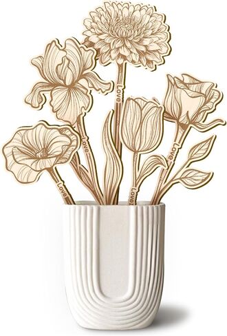 Wooden Flowers Bouquets - Wood Flowers with Stems, Unfinished Wooden Flower Cutouts Birthday Gifts for Her, Laser Cut Wood Flower Bouquet Wedding, Christmas, Birthday Decoration in Saudi Arabia