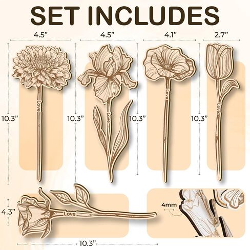 Wooden Flowers Bouquets - Wood Flowers with Stems, Unfinished Wooden Flower Cutouts Birthday Gifts for Her, Laser Cut Wood Flower Bouquet Wedding, Christmas, Birthday Decoration in Saudi Arabia