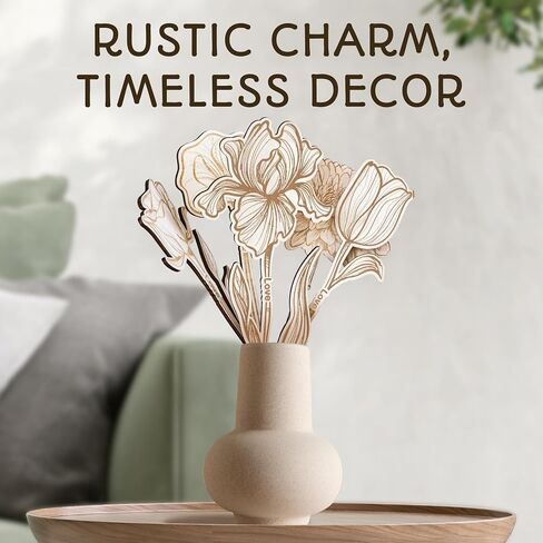 Wooden Flowers Bouquets - Wood Flowers with Stems, Unfinished Wooden Flower Cutouts Birthday Gifts for Her, Laser Cut Wood Flower Bouquet Wedding, Christmas, Birthday Decoration in Saudi Arabia