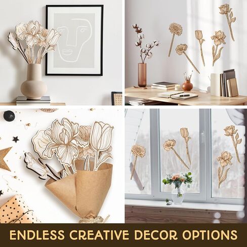 Wooden Flowers Bouquets - Wood Flowers with Stems, Unfinished Wooden Flower Cutouts Birthday Gifts for Her, Laser Cut Wood Flower Bouquet Wedding, Christmas, Birthday Decoration in Saudi Arabia