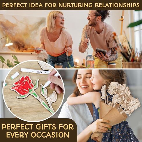 Wooden Flowers Bouquets - Wood Flowers with Stems, Unfinished Wooden Flower Cutouts Birthday Gifts for Her, Laser Cut Wood Flower Bouquet Wedding, Christmas, Birthday Decoration in Saudi Arabia