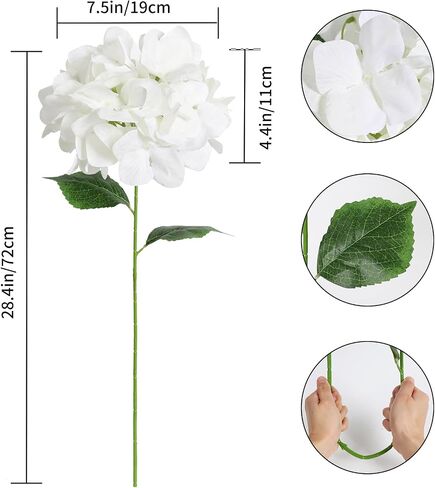 6pcs 28in White Hydrangea Artificial Silk Flowers for Tall Vase Long Stem Big Fake Hydrangea Flowers Lifelike Faux Hydrangea for Wedding Baby Shower Party Home Table Centerpieces Decor (White) in Saudi Arabia