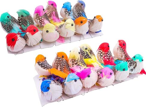 Warmtree 24 Pcs Artificial Simulation Birds Feather Mini Bird Decorative Fake Birds for Christmas Tree Craft Home Ornaments Garden Wedding Decoration (Set B) in Saudi Arabia