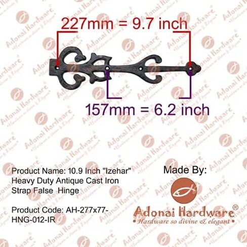 Adonai Hardware 10.9 Inch "Izehar" Heavy Duty Antique Cast Iron Strap False/Faux/Dummy Hinge Fronts (2 Pack, Black Powder Coated) for Vintage Barn Doors, Gates, Furniture, Garage, Shutters and Fences in Saudi Arabia