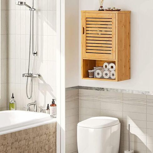 VIAGDO Wall Cabinet Bathroom Storage Cabinet Wall Mounted with Adjustable Shelves Inside, Double Door Medicine Cabinet, Utility Cabinet Organizer Over Toilet, Bamboo, 23.2''Lx8.3''Wx20.1''H in Saudi Arabia