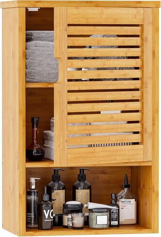 VIAGDO Wall Cabinet Bathroom Storage Cabinet Wall Mounted with Adjustable Shelves Inside, Double Door Medicine Cabinet, Utility Cabinet Organizer Over Toilet, Bamboo, 23.2''Lx8.3''Wx20.1''H in Saudi Arabia