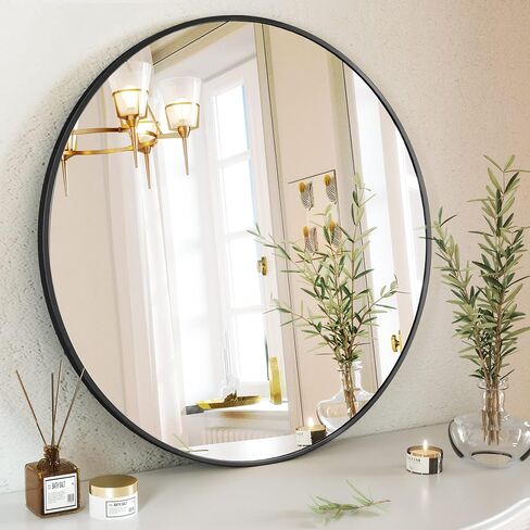 GLSLAND Circle Mirror, Black Round Wall Mirror 18 Inch, Round Vanity Mirror for Bathrooms, Entryways, Living Rooms and Wall Decor in Saudi Arabia