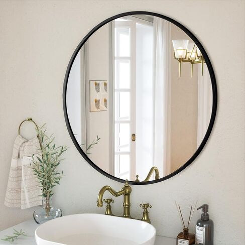 GLSLAND Circle Mirror, Black Round Wall Mirror 18 Inch, Round Vanity Mirror for Bathrooms, Entryways, Living Rooms and Wall Decor in Saudi Arabia