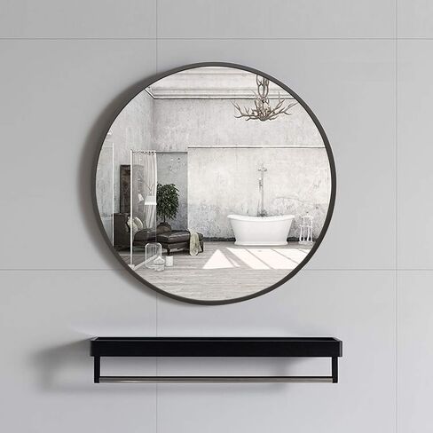 GLSLAND Circle Mirror, Black Round Wall Mirror 18 Inch, Round Vanity Mirror for Bathrooms, Entryways, Living Rooms and Wall Decor in Saudi Arabia