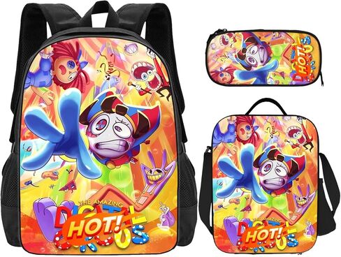 3PCS Cartoon Backpack Set Anime Bookbag with Lunch Box and Pencil Case for Teen Kids Boys Girls Daily Use 1 in Saudi Arabia