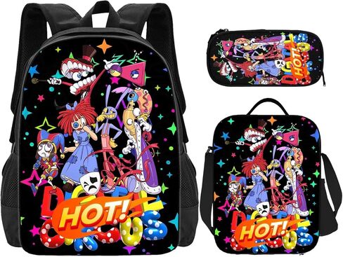 3PCS Cartoon Backpack Set Anime Bookbag with Lunch Box and Pencil Case for Teen Kids Boys Girls Daily Use 1 in Saudi Arabia