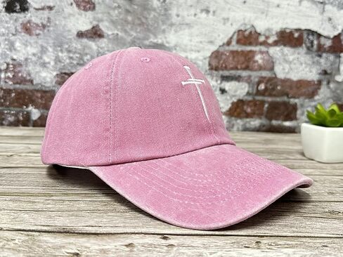 Three 3 Nails Cross Baseball Cap, Religious Gifts for Men Women, Washed Pink Embroidered Christian Hats Denim Dad Hat in Saudi Arabia