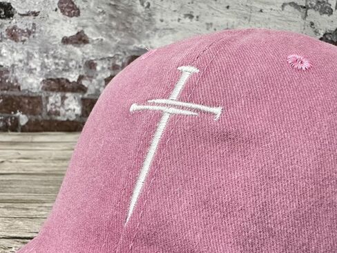 Three 3 Nails Cross Baseball Cap, Religious Gifts for Men Women, Washed Pink Embroidered Christian Hats Denim Dad Hat in Saudi Arabia