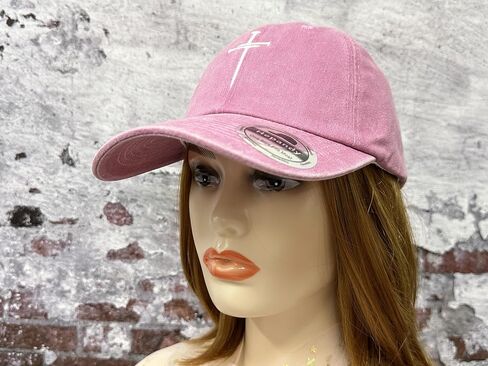 Three 3 Nails Cross Baseball Cap, Religious Gifts for Men Women, Washed Pink Embroidered Christian Hats Denim Dad Hat in Saudi Arabia