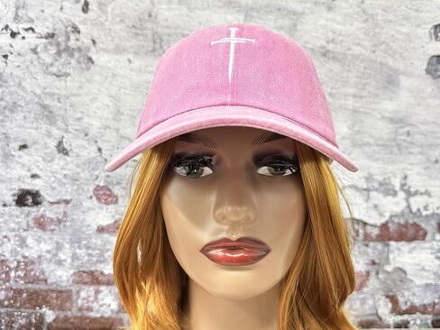 Three 3 Nails Cross Baseball Cap, Religious Gifts for Men Women, Washed Pink Embroidered Christian Hats Denim Dad Hat in Saudi Arabia