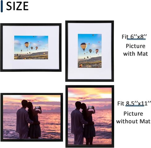 إطارات صور مقاس 8.5 × 11 بوصة، صور عرض 6 × 8 مع حصيرة أو 8.5 × 11 بدون حصيرة لسطح الطاولة أو عرض الحائط للفنون أو الصور أو الملصقات، حزمة من 1 in Kuwait
