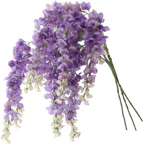 Dailisen 3 Strands 40'' Silk Purple Wisteria Artificial Flowers, Fake Wisteria Floral Hanging Plant Garland, for Home Decor, Party, Floor Vase, Balcony, Wedding Arrangement Decoration (Purple)