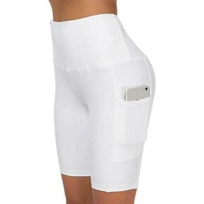 شورت نسائي بجيوب - سروال قصير عالي الخصر للتحكم في البطن واليوجا والجري والصالة الرياضية in Kuwait