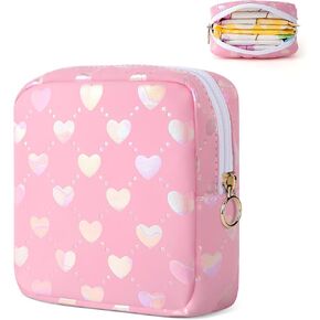 Period Bag Pouch, Leather Sanitary Napkin Storage Bag for Girls Womens, Portable Sanitary Napkin Period Pad Pouch Bag for Purse, Small Make Up Bags(Pink Butterflies)