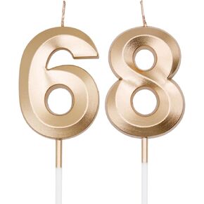 Champagne Gold 68th & 86th Birthday Candles for Cakes, Number 68 86 Candle Cake Cupcake Topper for Birthday Anniversary Party Decoration