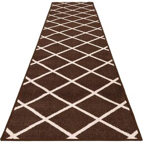House, Home and More Skid-Resistant Carpet Runner – Diamond Trellis Lattice – Misty Gray & Linen White – 6 Feet X 26 Inches