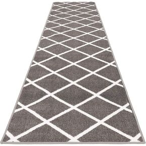 House, Home and More Skid-Resistant Carpet Runner – Diamond Trellis Lattice – Misty Gray & Linen White – 6 Feet X 26 Inches