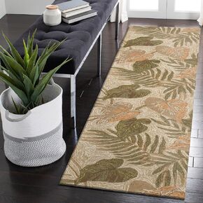 Liora Manne Tropical Leaf Neutral Ravella Indoor/Outdoor Runner Rug, 2' x 8'