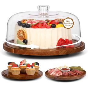 Bellsal Cake Stand with Dome Lid, Acacia Wood Cake Plate with Cover, Wooden Cake Display Stand with Acrylic Dome, Cake Decorating for Baking Gifts, Birthday Kitchen Party, Weddings
