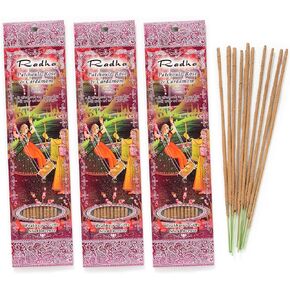 Prabhuji's Gifts Radha Hand-Rolled Spiritual Incense Sticks - Aromatic Sticks - for Meditation, Yoga, Relaxation, & Aromatherapy Incense - Patchouli, Cardamon, and Rose - 3 packs of 10 sticks