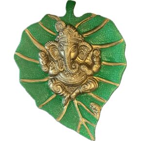 Charmy Crafts Metal Ganesha على أوراق الشجر، مادة معلقة على الحائط لديكور الحائط، ديكور الغرفة، الأفضل للتدفئة بالمنزل الجديد، هدايا الزفاف