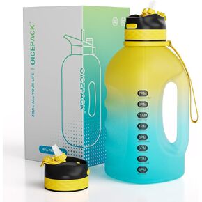 1 Gallon Water Bottle Motivational 128 oz Water Bottle With Straw & Chug Lid Gym Water Bottle With Strap Large Water Bottle with Handle Reusable Water Bottles with Time Marker - Purple Blue