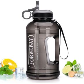 Half Gallon Water Bottle with Straw Leakproof Large Sports Water Bottle with Handle 2L/74oz BPA Free Water Jug for Camping Hiking (2.2L, Black)