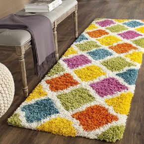 SAFAVIEH Kids Shag Collection 6'7" Round Ivory/Multi SGK562A Rainbow Trellis Non-Shedding Living Room Bedroom Dining Room Entryway Plush 2-inch Thick Area Rug