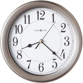 ساعة حائط Howard Miller Fernan Lake Village Wall Clock II 549-678 - حافظة مستديرة من النيكل المصقول مقاس 8.5 بوصة، ديكور منزلي حديث، ساعة حركة كوارتز، نظام تثبيت لولبي آمن ثلاثي النقاط