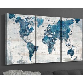 Office Wall Art for Living Room Bedroom Wall Decor Framed World Maps Black White Brown Pictures for Wall Decorations Vintage Decor