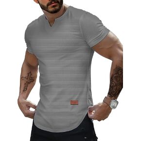 Men's Waffle Henley Shirts Knit Muscle Fitted T Shirt V Neck Longline Tops Gym Workout Athletic Shirt Tees
