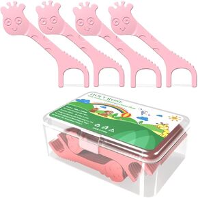 Holy Rose Unflavored Kids Floss - No Fluoride Dual Line Dental Floss Picks - Flossers Portable Case 50 Count/Box-Fun Oral Care in Pink Floss Sticks Design.