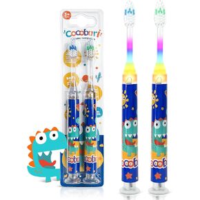 Light up Toothbrush for Kids Toddler Soft Bristle Toothbrush Suction Cup Base with Timer Kids’ Toothbrush Set Age 3+ (Pack of 2)