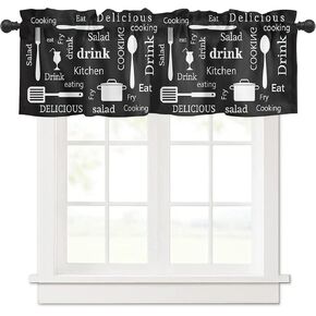 Curtain Valances for Windows Living Room, Minimalist Pots Pans Quilt Spoon Fork Curtain Toppers for Bedroom, Kitchen Utensils Rod Pocket Curtains Kitchen Valances 54 Inch Wide by 18 Inch Long