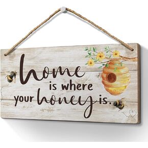 ديكور النحل - المنزل هو المكان الذي يوجد فيه عسلك مقاس 6 × 12 بوصة | ديكور على شكل قرص العسل لافتات خشبية معلقة للمنزل والحمام وغرفة المعيشة والمكتب وبار القهوة وصور عالية الدقة مطبوعات فنية جدارية in Kuwait