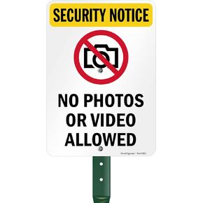 SmartSign 10 x 7 inch “Security Notice - No Photos Or Video Allowed" LawnPuppy Yard Sign and 18 inch Stake Kit, 40 mil Laminated Rustproof Aluminum, Multicolor, Set of 1
